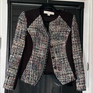 Boho Chic Fitted Tweed Blazer Size 2 Black Metallic Beaded Boucle Jeweled Jacket